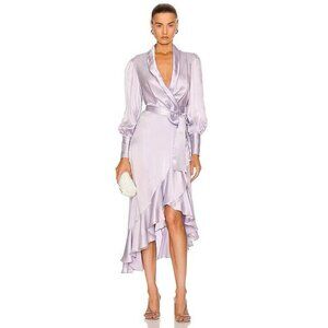 Zimmermann Silk Wrap Midi Dress Lilac Pastel Tie Waist